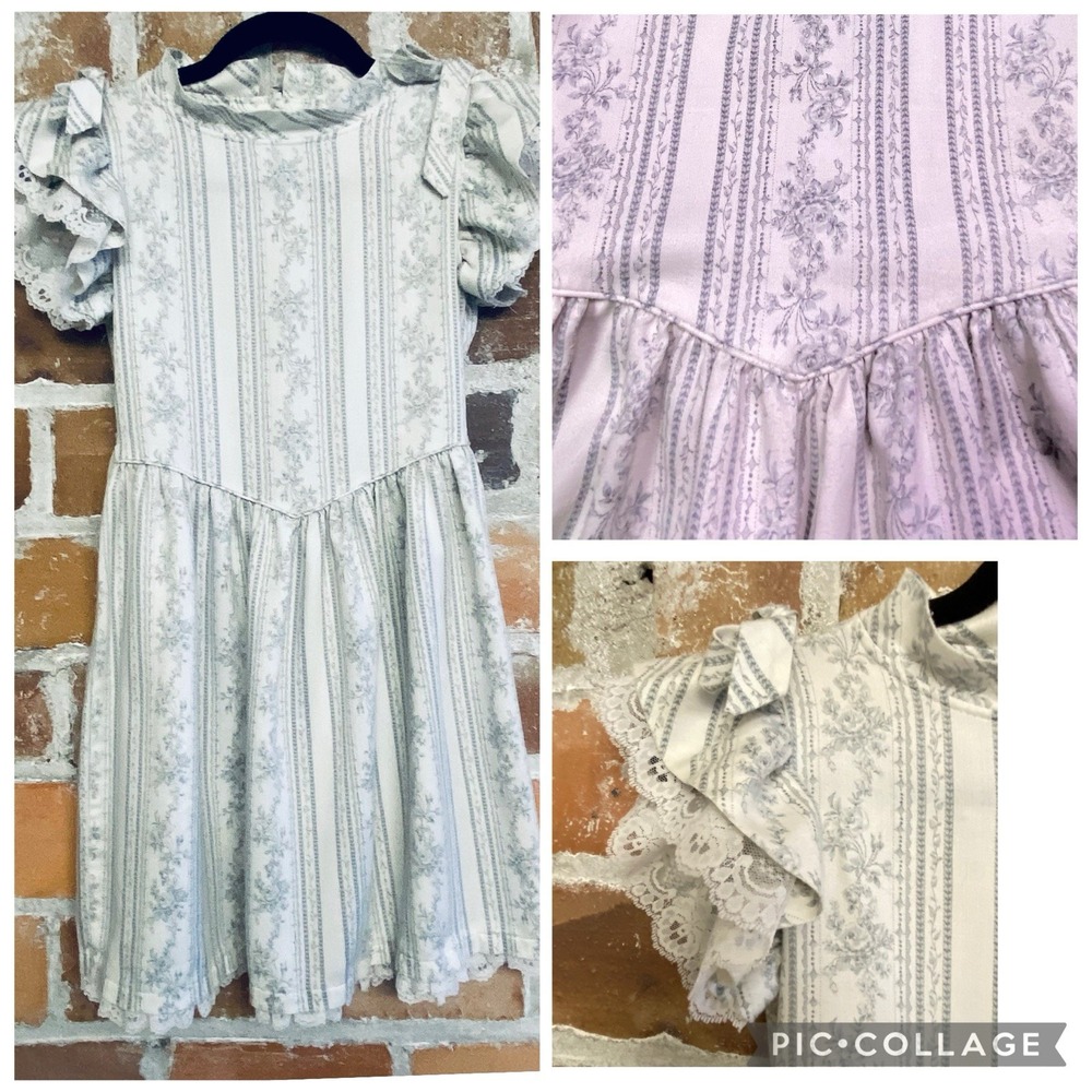Vintage Haloette Girls Floral Lace Prairie Dress Size 10 Victorian Cottagecore